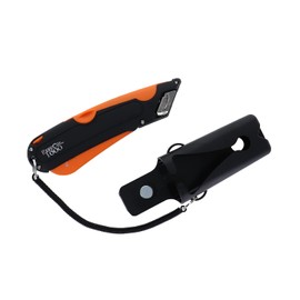 Modern Box Cutter, 3 blade depth setting, Squeeze Trigger and Edge Guides, Holster, Lanyard, Extra Blade - 1000 Orange