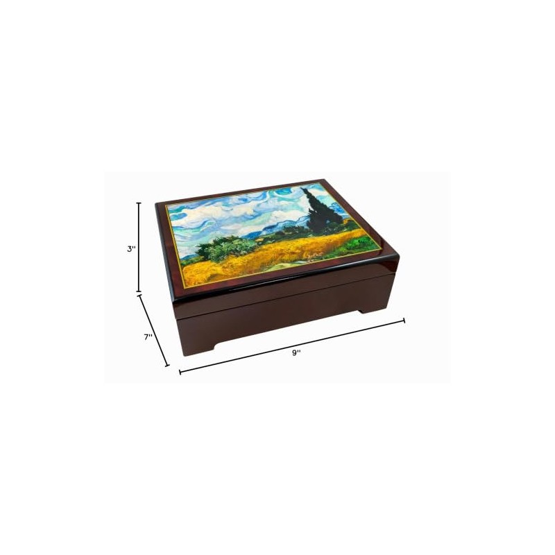 Caja de música musical de campo de trigo con cipreses