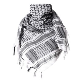 ChinFun 100% Cotton Keffiyeh Tactical Desert Scarf Military Arab Scarf Wrap Shemagh Black & White
