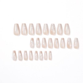 Juneyemo 24 Pieces Rhinestone Coffin Press On False Nails Ballerina Shiny Acrylic Nails for Women and Girls