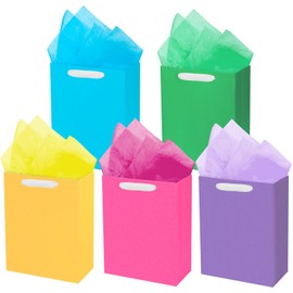 MOXARYSU 5 Pcs Medium Gift Bags With Handles: 7x4x9 Kraft Paper Bags With 10 Tissues For Party, Birthday,Baby Shower,Wedding（Rich Color）