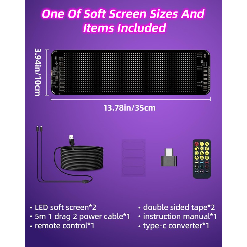 2pcs Devil Eyes Light for Windshield,14“*4”Programmable Flexible LED Display with