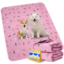Sunheir Washable Pee Pads for Dogs 2-Pack Reusable Puppy Pads Pet Training Pads, Waterproof Dog Pee Pads for Crate, Whelping Pad, Non-Slip Protects Against Urine Leakage (Leaves - Pink, 31x36)