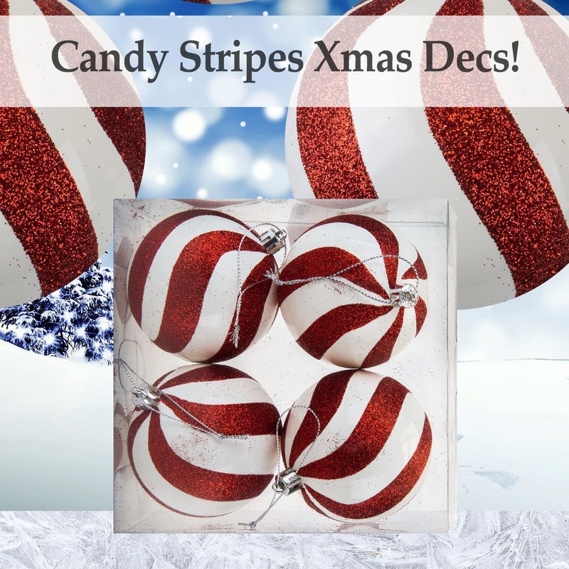 VFM - Red & White Stripe 8cm Baubles Candy Cane