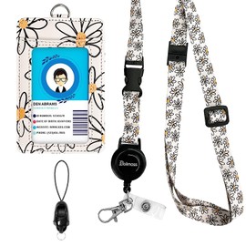 bolimoss Floral ID Name Badge Card Holder, Leather Badge Holder with Adjustable Retractable Lanyards, Breakaway Lanyards with Swivel Metal Clasp for Women Nurse Teacher Student