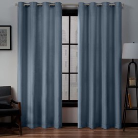 Exclusive Home Loha Linen Grommet Top Curtain Panel Pair, 54"x84", Blue