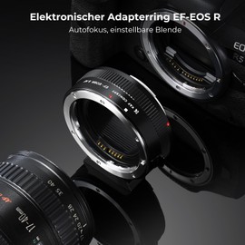 K&F CONCEPT Lens Adapter EF-EOSR Auto Focus Mount Converter for Canon, Metal with Auto Focus, with Protective Case for EOS R6, EOS R50, EOS R100, EOS R5, EOS R6 Mark II