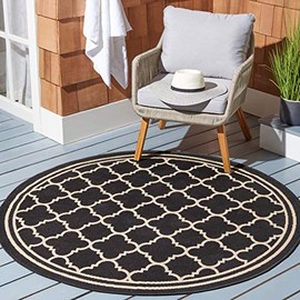 Safavieh Courtyard Collection CY6918 Trellis Indoor/ Outdoor Area Rug, 5'3" x 5'3" Round, Black / Beige