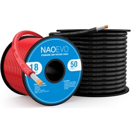 NAOEVO 18 Gauge Marine Wire, 18 AWG Tinned Copper PVC Marine Grade Wire, IP68 Waterproof/Corrosion-Resistant Electrical Cable for Boat, RV, Automotive, Solar, Trolling Motor (50 ft Black + 50 ft Red)