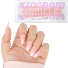 MOTIBACK 150pcs False Nails Kit,Pointed Nude Pink Natural Gradient,Press on Fake Wearable Nails,15 Sizes Glossy Full Cover Nail Tips -Stick on Nails with Glue and Nail Files for Women and Girls