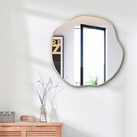 POZINO Gold Irregular Mirror, 20" Asymmetrical Mirror, Modern Scalloped Round Mirrors, Waved Shaped Decorative Mirrors for Bathroom Living Room Bedroom Entryway Fireplace