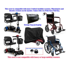 3-4wheel mobility scooter cover waterproof outdoor,Wheelchair and Electric scooter cover,L48"*W22"*H38.2", free Pride Easy Pull Key, waterproof and dustproof, with storage bag easy to store, black,1Ea