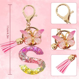 Yanmucy Alphabet Keyring Rings Purple Cute Keychain with Butterfly Tassel Pendant Initial Letters Resin keyrings keychains for bag charm name keychain Women Girls Bag Dec (S)