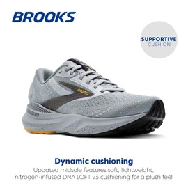 Brooks Men’s Adrenaline GTS 24 Supportive Running Shoe - Alloy/White/Gold Fusion - 8 Narrow