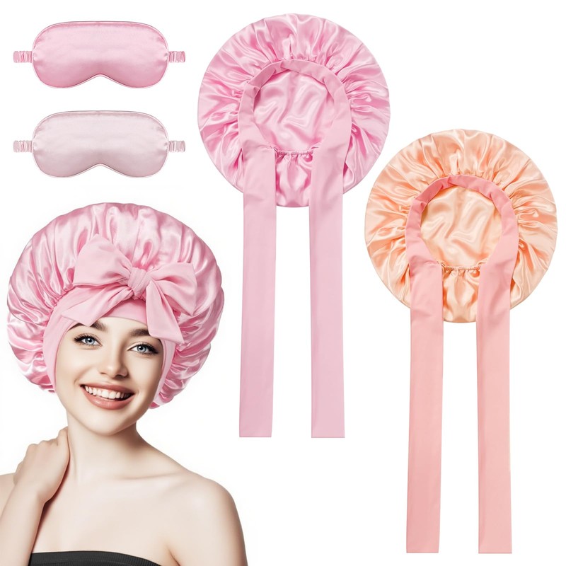Set de 4 Piezas para Dormir, 2 Gorros de Seda