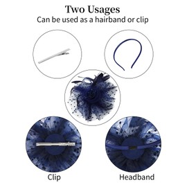 YARIEW 2025 Fascinators Hats for Women, Pearl Necklace for Women Tea Party Hats for women Feather Fascinator Headband for Wedding, Tea Party, Cocktail Dress Outfits Blue