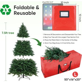 BALEINE 7.5ft Christmas Tree Storage Bag – Heavy Duty Extra Large Artificial Tree Bag with Reinforced Handles & Dual Zippers (Red)