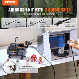 R&D Hardware Airbrush Kit, Dual Fan Air Compressor Professional Airbrushing System Kit with 3 - without Tank