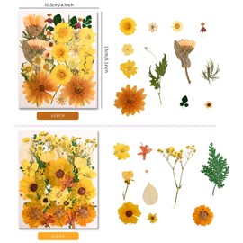 140 PCS Yellow Real Pressed Dried Flowers and Leaves with Butterfly Stickers & Tweezers – Natural Dried Flowers for Resin, Candle, Jewelry, Nail Art, Scrapbooking & DIY Crafts (Yellow 140)
