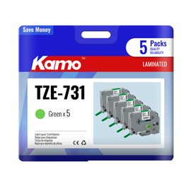 kamo 5 x tapes compatible with Brother P-touch 12 mm 0.47 label tapes TZe-731 TZe731 TZ-731 TZ731 Laminated Green for labelling machine PT-P300BT PT-H100R PT-H110 PT-H110 PT-P700 PT-D410 PT-H200