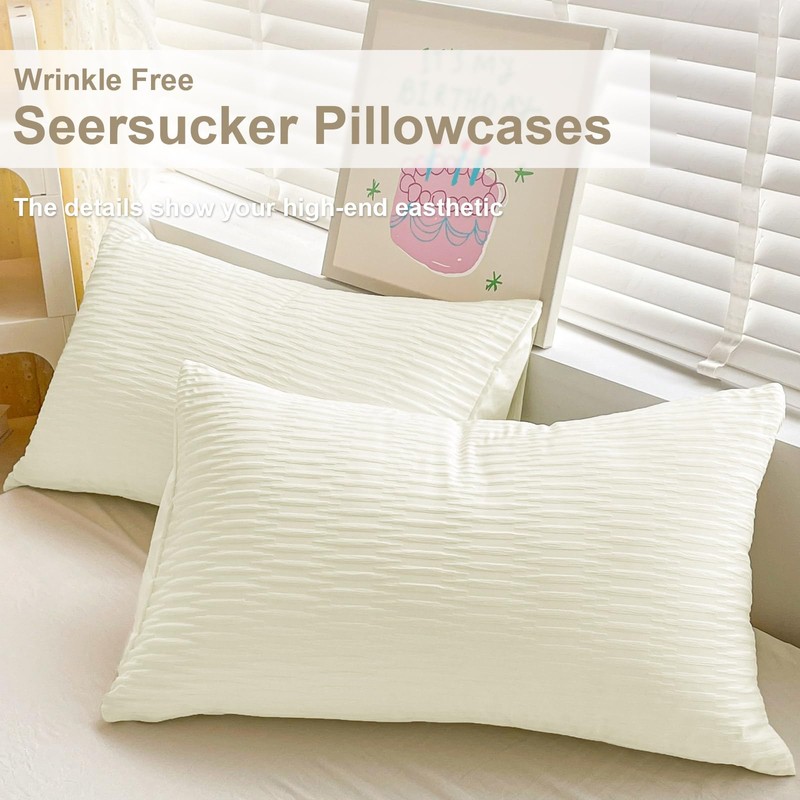 Seersucker Duvet Cover Set Double Size Beddding Set with Pillowcases