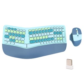 Wireless Ergonomic Keyboard and Mouse Combo with PU Wrist Rest, Carpal Tunnel Keyboard, 2.4G Colorful Split Ergo Keyboard, Comfortable Natural Typing, Compatible with PC/Laptop (Blue)