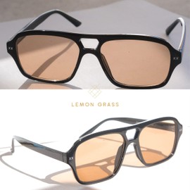 LEMON GRASS 80s Double Bridge Tinted Avaitor Sunglasses for Women - Black/Brown