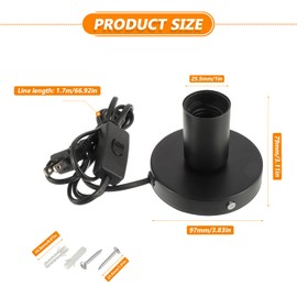 HUAREW Polished Metal Desktop Lamp Base, E26 E27 Screw Light Socket Edison Bulb Holder Base, Small Industrial Table Lamp Base Only, 6ft Cord On/Off Switch US Plug (Black,2 Pack)