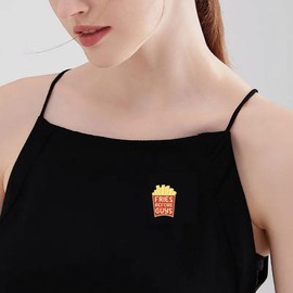 Creative French Fries Brooch for Women Men Funny "Fries Before Guys" Letter Cute Food Enamel Pins Novelty Fastfood Brooches Lapel Pin Badge Jean Collar Bag Hat Clothing Backpacks Jacket Decorate