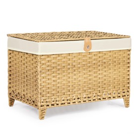 Honjourai Wicker Storage Basket with Lid,Rattan Shelf Basket with Removable Liner Bag,160L Storage Bin,Storage Trunk with Heightened Feet,Storage Container for Wardrobe,Home Organizer