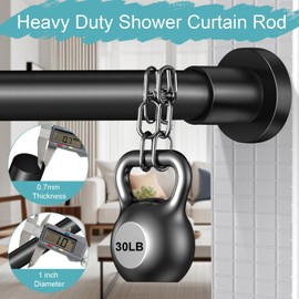 YNL Black Shower Curtain Rod 32-64 Inch(2.7-5.33ft), Non-Slip, Never Rust, Stainless Steel No Drill Spring Tension Shower Rod, Adjustable Curtain Rod for Small Window Doorway Closet