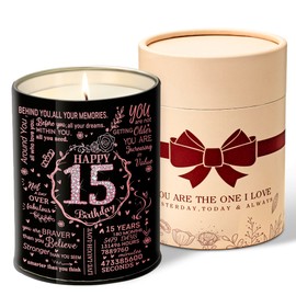 Happy 15th Birthday Gifts for Women Scented Candles, 15th Birthday Home Decorations Candles, 15 Years Old Christmas Birthday Gift for Daugter Gril Girlfriend Sister