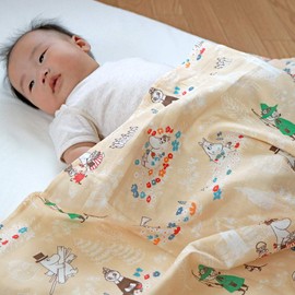 Moomin Multi Gauze Blanket, Made in Japan, Double Layered Gauze, Swaddle, Nursing Cape, Throw, 39.4 x 39.4 inches (100 x 100 cm) (Beige)