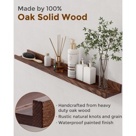 Axeman Oak Picture Ledge Shelf, 48 Inch Floating Shelves Set of 2, Solid Oak Wood Wall Shelves with Lip, Wall Decor Storage for Bedroom Living Room Bathroom Kitchen Nursery Photo Picture, Walnut