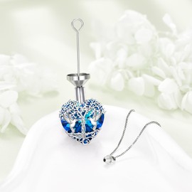 POPKIMI Hummingbird Urn Necklace for Ashes Sterling Silver Crystal Cremation Jewelry (Hummingbird Urn Necklace with Blue Crystal)