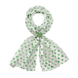 Basic Sense Unisex Shiny Celtic Shamrock Clover Scarf and Scarf Ring Set, Small Leaves Cream