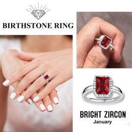 Bestyle Women's Moonstone Ring Adjustable Crystal Ring 925 Silver for Women Girls, Crystal Sterling Silver, Garnet