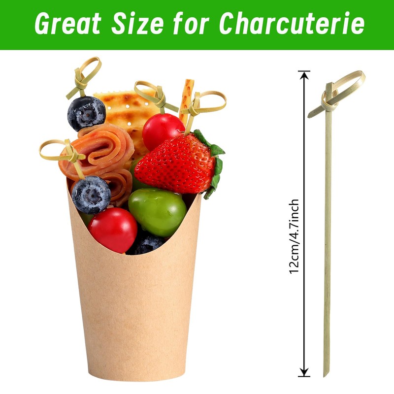 100 Pcs Cocktail Picks, 12cm Bamboo Knot Skewers for Appetizers,
