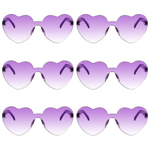 Fengek 6 Pcs Heart Shape Sunglasses Frameless Transparent Glasses Party