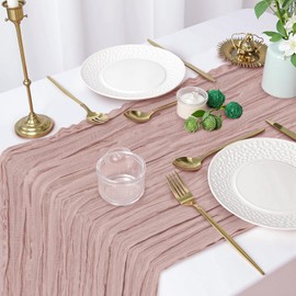 10FT 6 Pack Pink Cheesecloth Table Runner Romantic Boho Rustic Gauze Dusty Pink Summer Cheese Cloth Table Runners 35x120 inchs Decor for Wedding Bridal Baby Shower Party Birthday Home Decorations