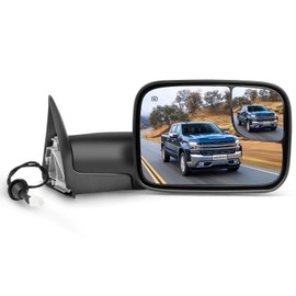 SCITOO Towing Mirror Compatible with 1998-2001 For Dodge For Ram 1500 1998-2002 For Dodge For Ram 2500 For Ram 3500 Right Side Power Adjusted,Heated,No Turn Signal Light,Manual Folding and Flip Up