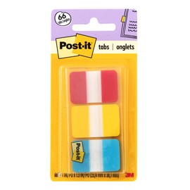 Post-it Tabs, 1 in, Solid, Red, Yellow, Blue, 22 Tabs/Color, 66 Tabs/On-The-Go Dispenser (686-RYB)