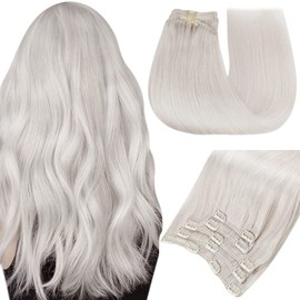 Easyouth Clip in Hair Extensions White Blonde Clip in Real Human Hair Extensions #1000 White Blonde Real Hair Extensions Clip in Human Hair Double Weft 16inch 5pcs/70g