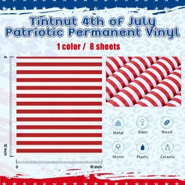 Tintnut American Flag Permanent Vinyl - 8 Sheets 12inchesx10inches Patriotic Red Stripe Permanent Vinyl Adhesive Vinyl Independence Day Permanent Adhesive Vinyl Compatible with Cricut or Silhouette