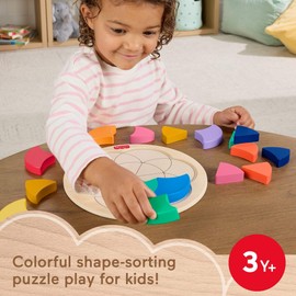 Fisher-Price Wood Preschool Toy Color Wheel Puzzle, 19 Wooden Pieces for Shape-Sorting Play, Preschool Kids Ages 3+ Years