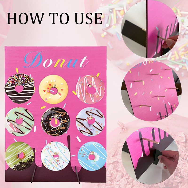 Pink Wood Donut Wall Display Stand Reusable Doughnut Board Holder