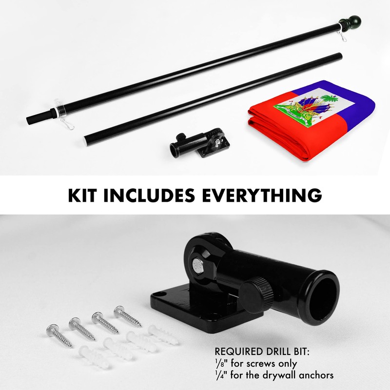 G128 Flag Pole 6FT Black & Haiti Haitian Flag 3x5FT