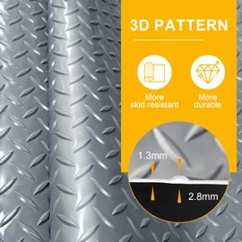 4x10FT Garage Floor Mat, 2.8mm Thickened Flooring Roll for Under Car, Golf Cart Parking Mat, Diamond Plate PVC Rubber Motorcycle Mat, Non-Slip Floor Protector for Garage Warehouse Trailer, Grey