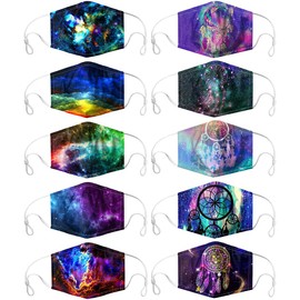 [US Stock] 10 Packs Tie Dye Cute Design Women Girls Face _Mask_Protect_Cover Washable Reusable With Nose Wire，Adjustable Earloops，Filters Pocket Insert (Multicolor-4)