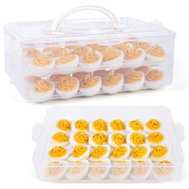 HANSGO Deviled Egg Containers with Lid, 2-Layer Portable Deviled Egg Platter Carrier Holder Tray with 48 Holes for Festival Party Favor Home Kitchen Refrigerator Supplies